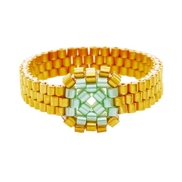 Anillo Diamantes 1 Cuadrado Dorado Ajustable Aqua